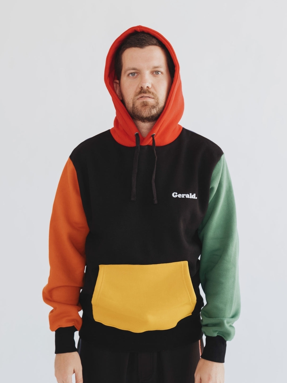 Gerald Mens Colorblock Hoodie - Red, Orange, Green, Yellow Size XL